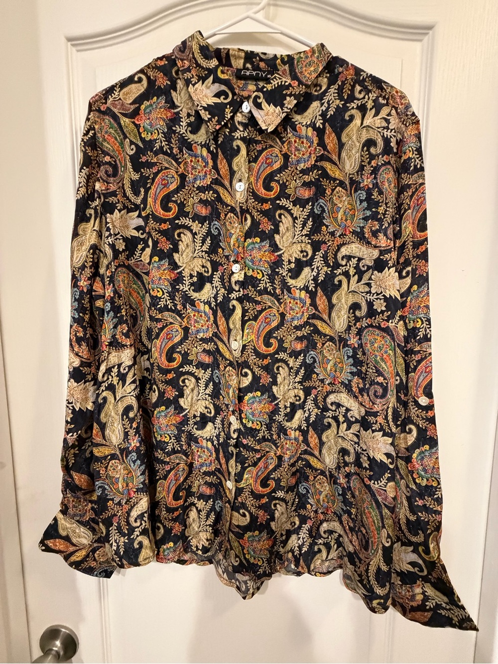 APNY Paisley Cupro Viscose Button Down Roll Tab Blouse XL